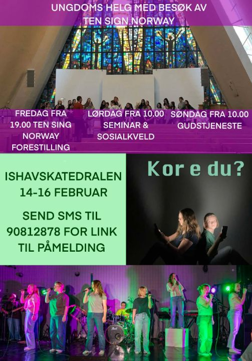 Plakat med syngende ungdommer og teksinfo
